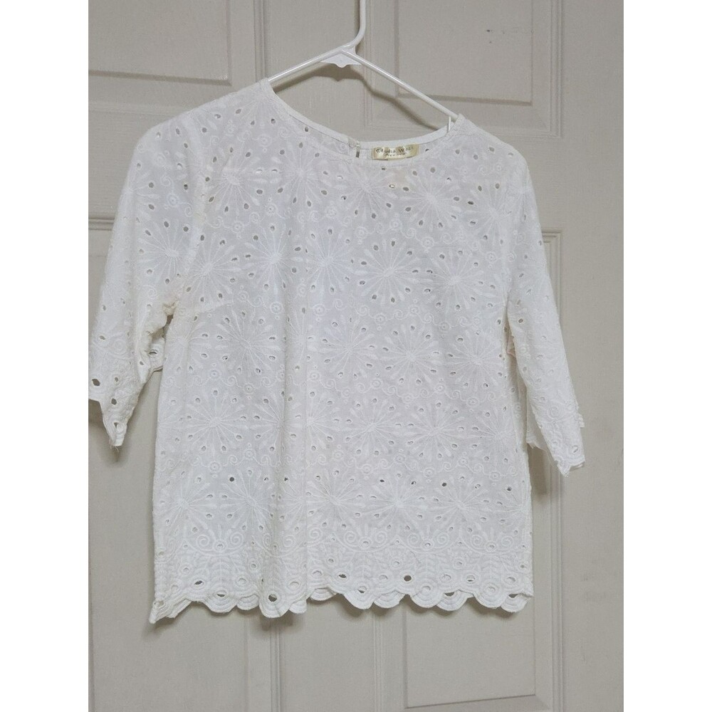 Studio West Cream Eyelet Women's Blouse Medium Sz